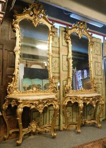 SPECC397 - coppia di consolles con specchiere, epoca '800, misure cm L150 x H 348 x P 50  